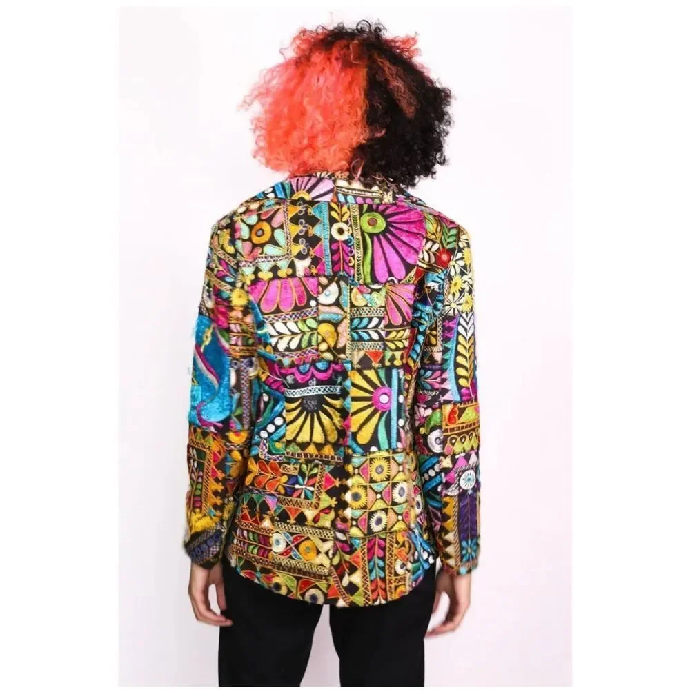 New Free People x Momo New York Frida Vintage Patchwork Blazer Jacket XS - Picture 2 of 5